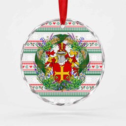 Feeney Irish Tartan Crest Christmas Glass Circle Ornament Shamrock Flowers Wreath