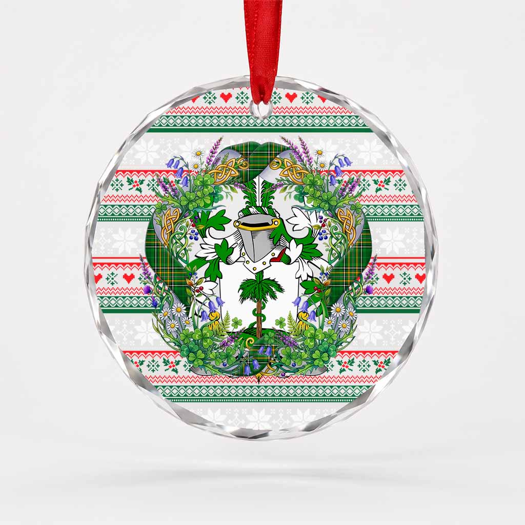 Going Irish Tartan Crest Christmas Glass Circle Ornament Shamrock Flowers Wreath