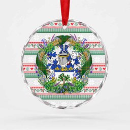 Dowling Irish Tartan Crest Christmas Glass Circle Ornament Shamrock Flowers Wreath