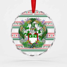 Drury Irish Tartan Crest Christmas Glass Circle Ornament Shamrock Flowers Wreath