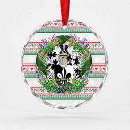 Finglas Irish Tartan Crest Christmas Glass Circle Ornament Shamrock Flowers Wreath