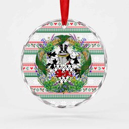 Drew Irish Tartan Crest Christmas Glass Circle Ornament Shamrock Flowers Wreath