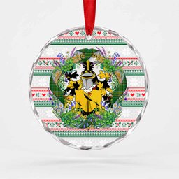 Echlin Irish Tartan Crest Christmas Glass Circle Ornament Shamrock Flowers Wreath