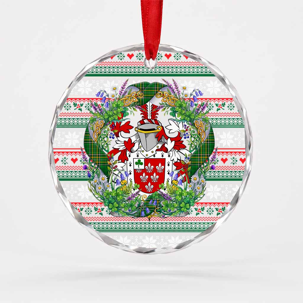Darley Irish Tartan Crest Christmas Glass Circle Ornament Shamrock Flowers Wreath