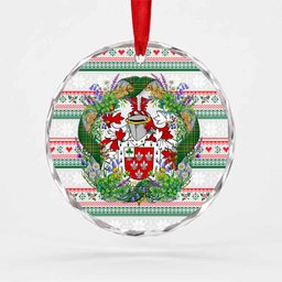 Darley Irish Tartan Crest Christmas Glass Circle Ornament Shamrock Flowers Wreath