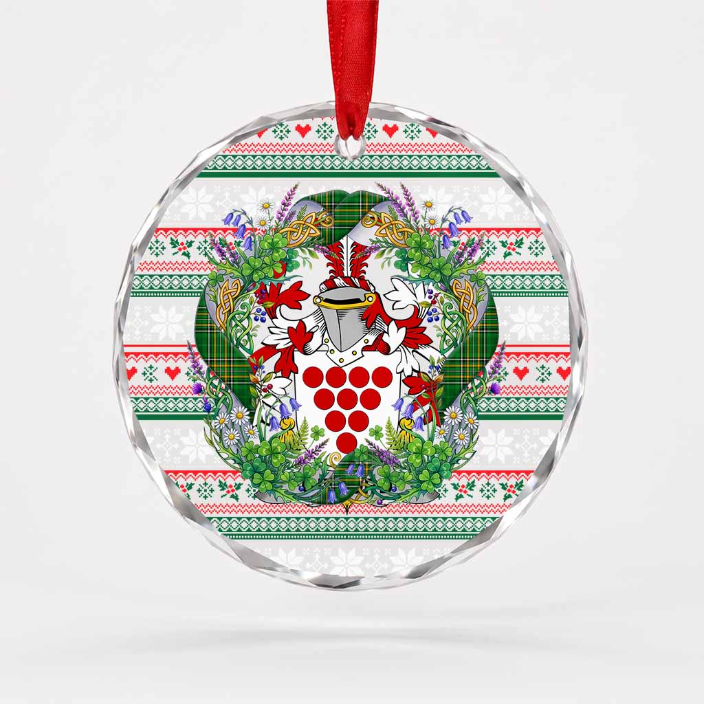 Gifford Irish Tartan Crest Christmas Glass Circle Ornament Shamrock Flowers Wreath