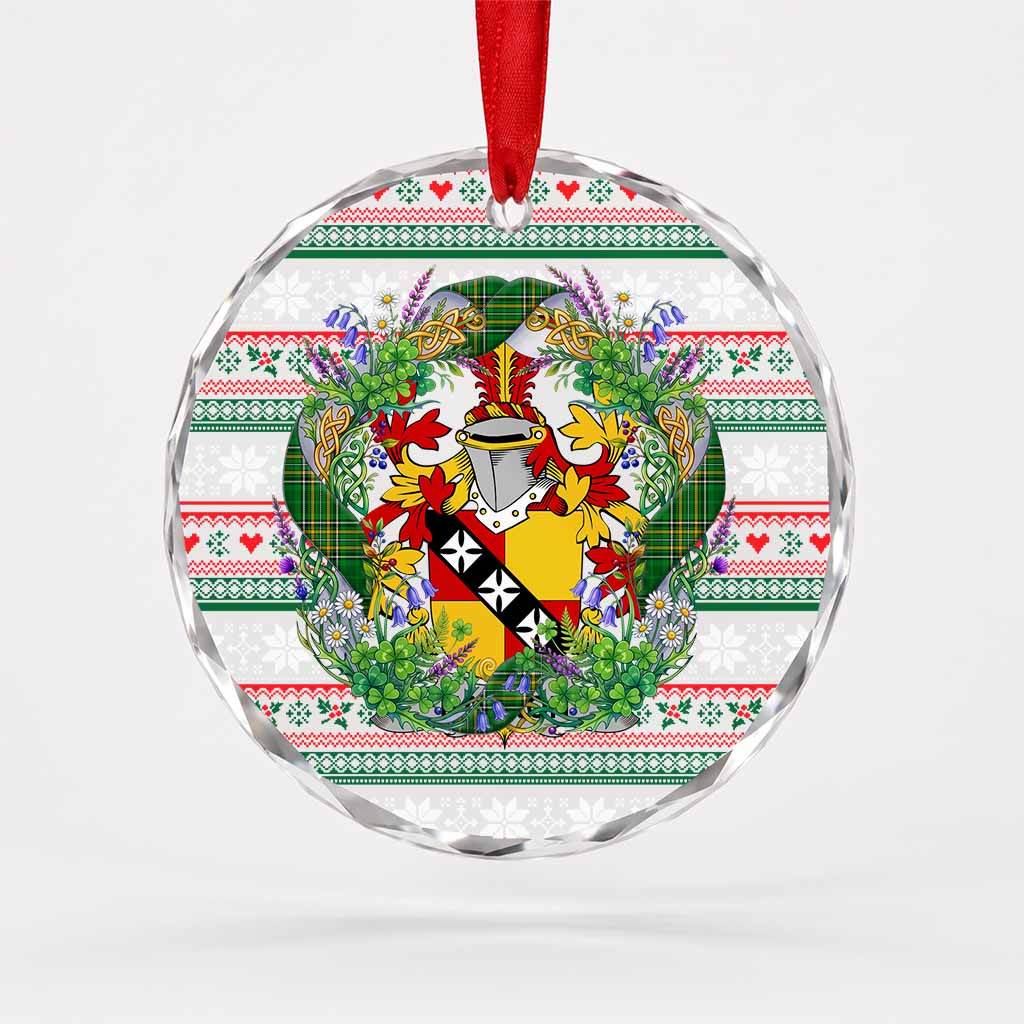 Hannon Irish Tartan Crest Christmas Glass Circle Ornament Shamrock Flowers Wreath