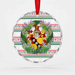 Hannon Irish Tartan Crest Christmas Glass Circle Ornament Shamrock Flowers Wreath