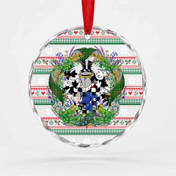 Hand Irish Tartan Crest Christmas Glass Circle Ornament Shamrock Flowers Wreath