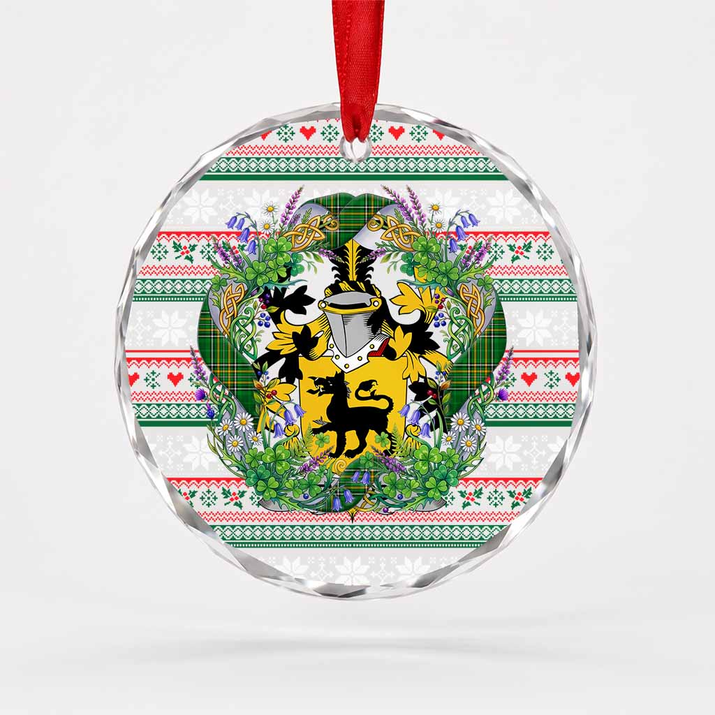 Ewers Irish Tartan Crest Christmas Glass Circle Ornament Shamrock Flowers Wreath