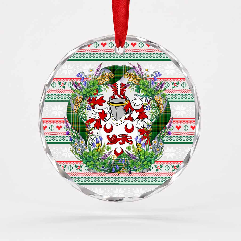 Dillon Irish Tartan Crest Christmas Glass Circle Ornament Shamrock Flowers Wreath