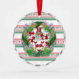 Dillon Irish Tartan Crest Christmas Glass Circle Ornament Shamrock Flowers Wreath