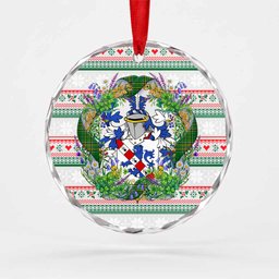 Fulton Irish Tartan Crest Christmas Glass Circle Ornament Shamrock Flowers Wreath