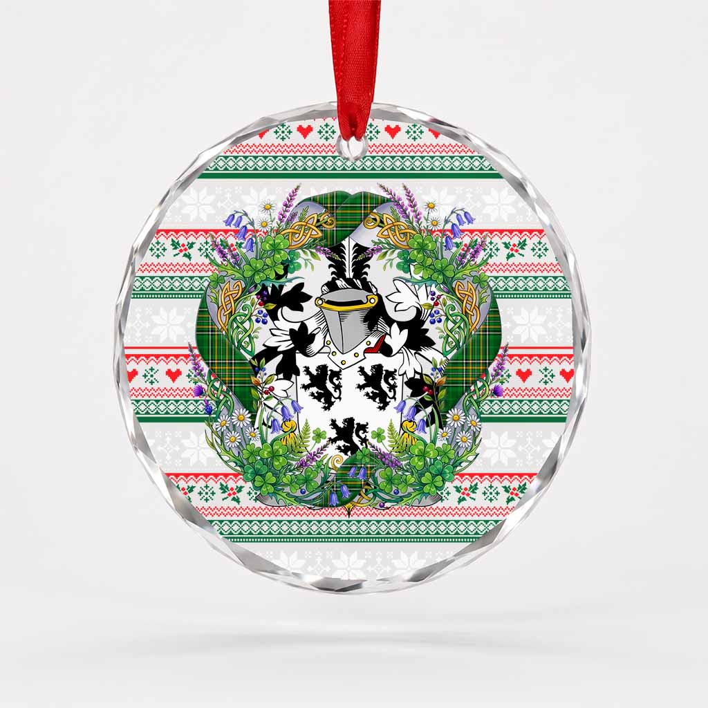 Denn Irish Tartan Crest Christmas Glass Circle Ornament Shamrock Flowers Wreath