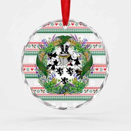 Denn Irish Tartan Crest Christmas Glass Circle Ornament Shamrock Flowers Wreath