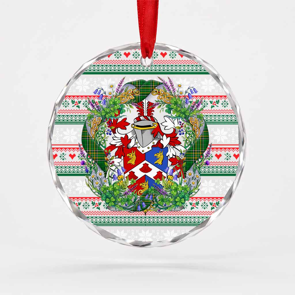 Hardy Irish Tartan Crest Christmas Glass Circle Ornament Shamrock Flowers Wreath
