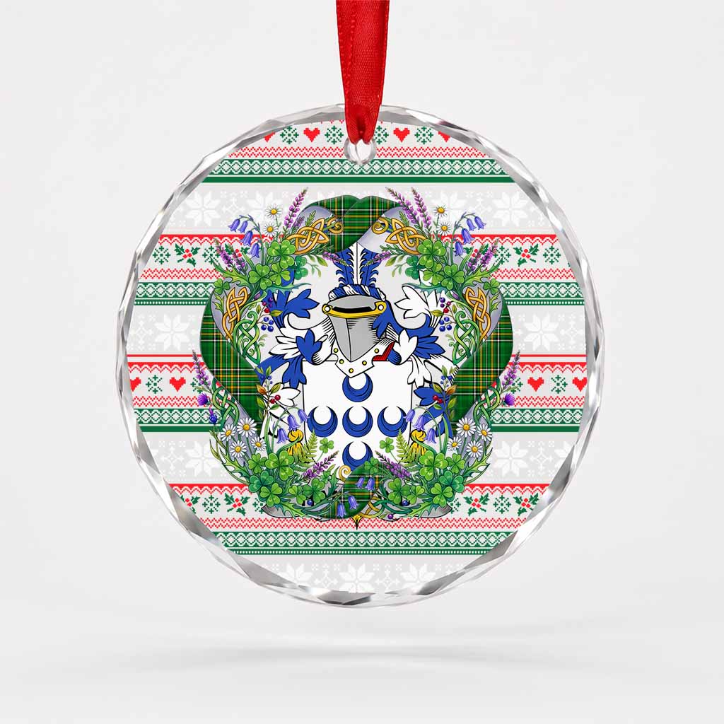 Hammond Irish Tartan Crest Christmas Glass Circle Ornament Shamrock Flowers Wreath