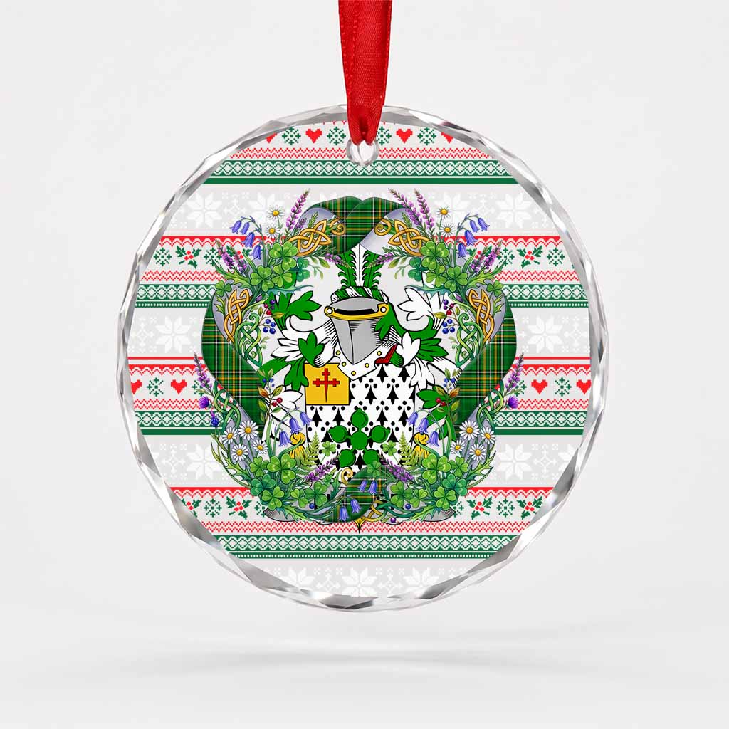 Flower Irish Tartan Crest Christmas Glass Circle Ornament Shamrock Flowers Wreath