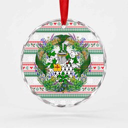 Flower Irish Tartan Crest Christmas Glass Circle Ornament Shamrock Flowers Wreath