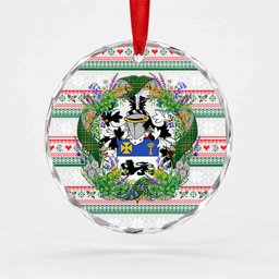 Gilchrist Irish Tartan Crest Christmas Glass Circle Ornament Shamrock Flowers Wreath