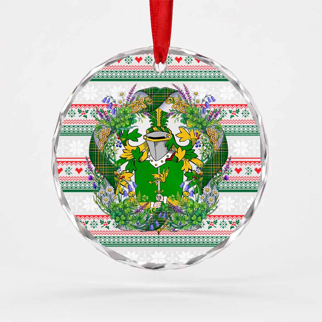 Fay Irish Tartan Crest Christmas Glass Circle Ornament Shamrock Flowers Wreath