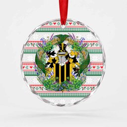 Farley Irish Tartan Crest Christmas Glass Circle Ornament Shamrock Flowers Wreath