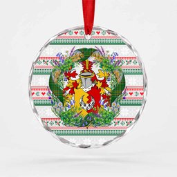 George Irish Tartan Crest Christmas Glass Circle Ornament Shamrock Flowers Wreath