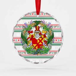Ewing Irish Tartan Crest Christmas Glass Circle Ornament Shamrock Flowers Wreath