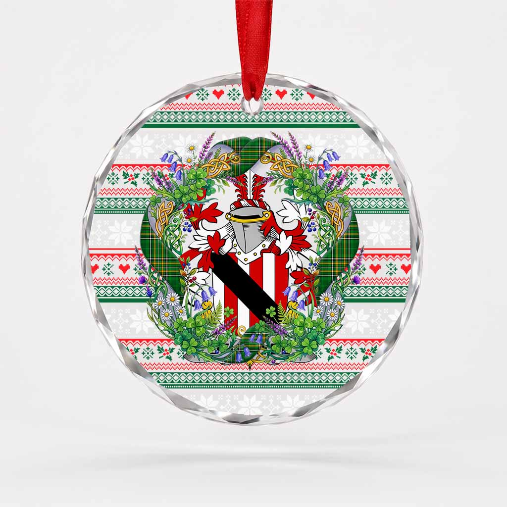 Delahyde Irish Tartan Crest Christmas Glass Circle Ornament Shamrock Flowers Wreath