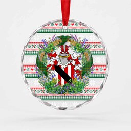 Delahyde Irish Tartan Crest Christmas Glass Circle Ornament Shamrock Flowers Wreath