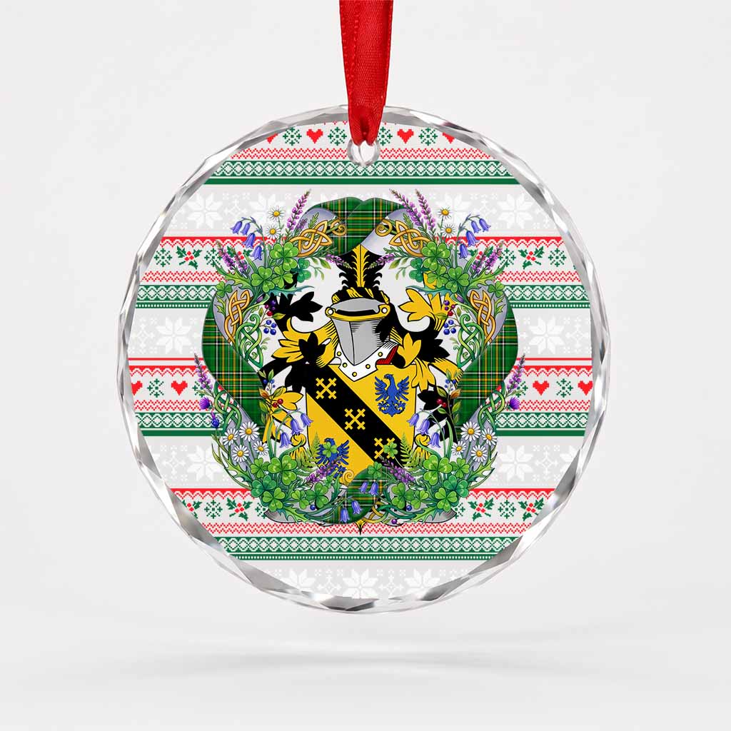 Gillson Irish Tartan Crest Christmas Glass Circle Ornament Shamrock Flowers Wreath
