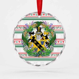 Gillson Irish Tartan Crest Christmas Glass Circle Ornament Shamrock Flowers Wreath