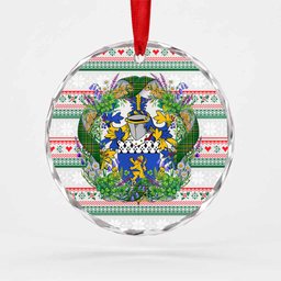 Eagar Irish Tartan Crest Christmas Glass Circle Ornament Shamrock Flowers Wreath