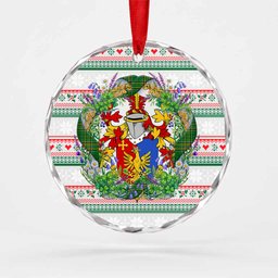 Graves Irish Tartan Crest Christmas Glass Circle Ornament Shamrock Flowers Wreath