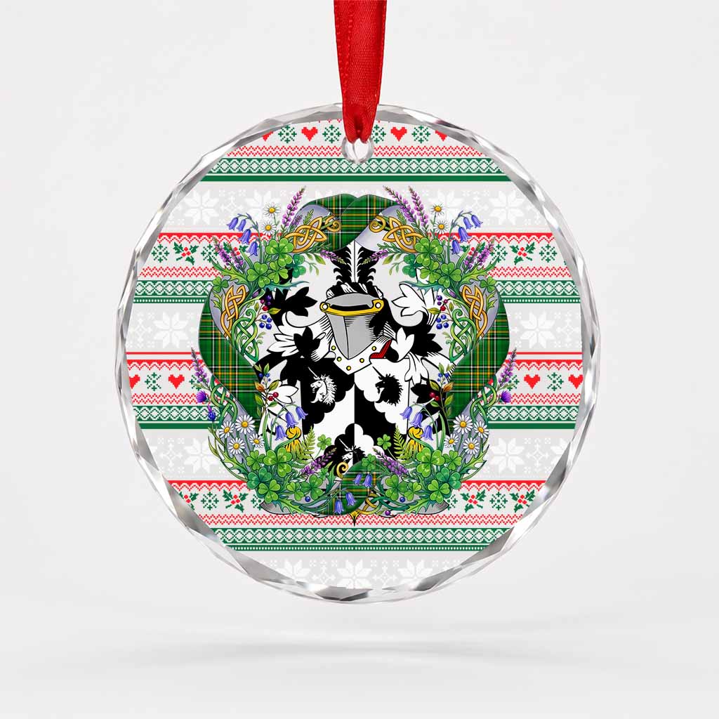Dobbs Irish Tartan Crest Christmas Glass Circle Ornament Shamrock Flowers Wreath