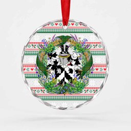 Dobbs Irish Tartan Crest Christmas Glass Circle Ornament Shamrock Flowers Wreath