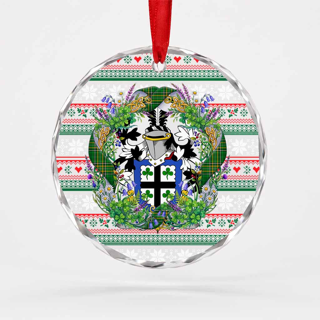Fullam Irish Tartan Crest Christmas Glass Circle Ornament Shamrock Flowers Wreath