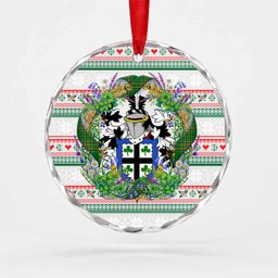 Fullam Irish Tartan Crest Christmas Glass Circle Ornament Shamrock Flowers Wreath