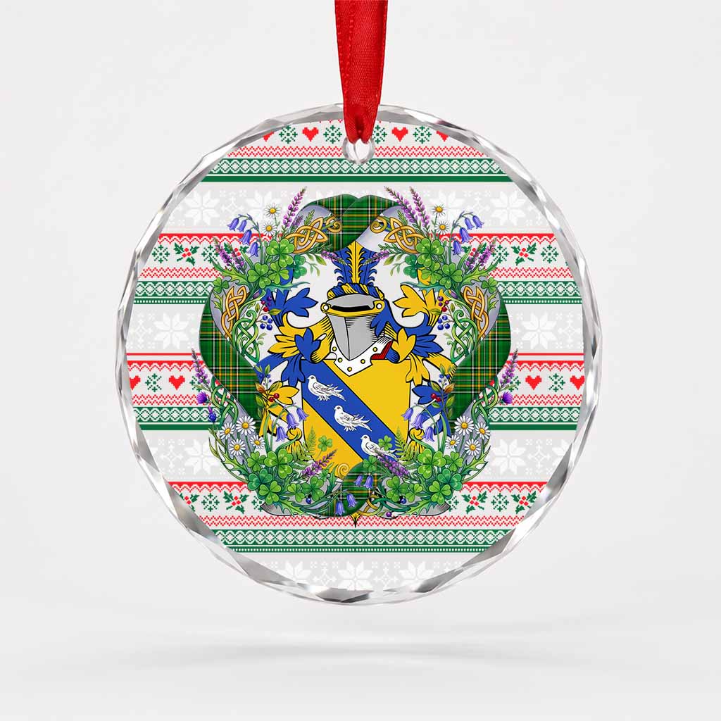 Harding Irish Tartan Crest Christmas Glass Circle Ornament Shamrock Flowers Wreath