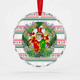 Gaynor Irish Tartan Crest Christmas Glass Circle Ornament Shamrock Flowers Wreath