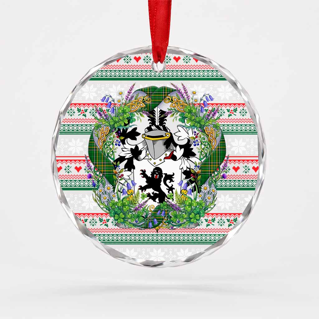Guillim Irish Tartan Crest Christmas Glass Circle Ornament Shamrock Flowers Wreath