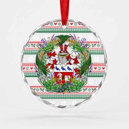 Halloran Irish Tartan Crest Christmas Glass Circle Ornament Shamrock Flowers Wreath