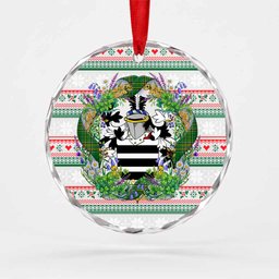 Halthom Irish Tartan Crest Christmas Glass Circle Ornament Shamrock Flowers Wreath