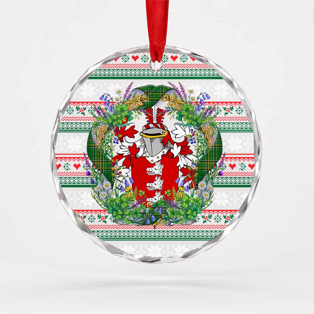 Gibney Irish Tartan Crest Christmas Glass Circle Ornament Shamrock Flowers Wreath