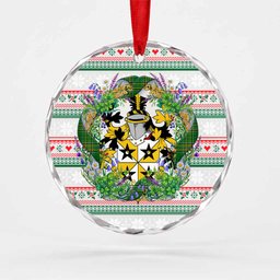 Glennon Irish Tartan Crest Christmas Glass Circle Ornament Shamrock Flowers Wreath