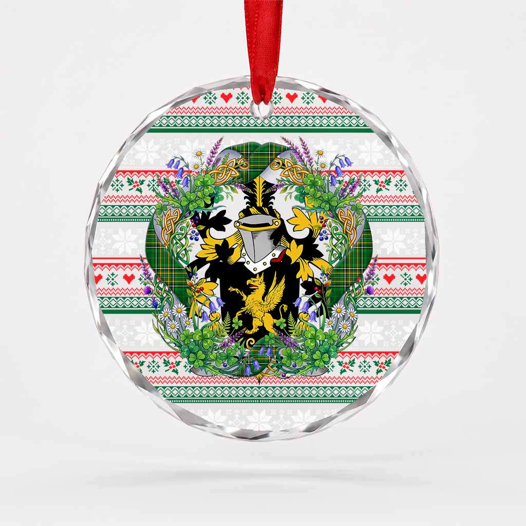 Griffin Irish Tartan Crest Christmas Glass Circle Ornament Shamrock Flowers Wreath