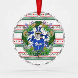 Gorman Irish Tartan Crest Christmas Glass Circle Ornament Shamrock Flowers Wreath