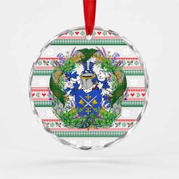 Fennelly Irish Tartan Crest Christmas Glass Circle Ornament Shamrock Flowers Wreath