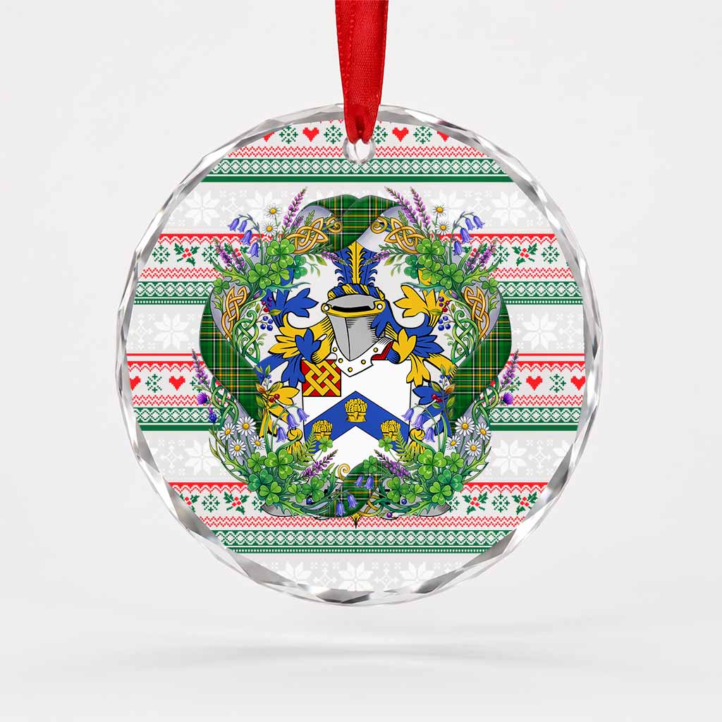 Eardley Irish Tartan Crest Christmas Glass Circle Ornament Shamrock Flowers Wreath