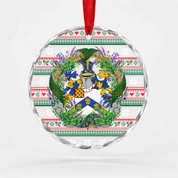 Eardley Irish Tartan Crest Christmas Glass Circle Ornament Shamrock Flowers Wreath
